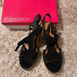 Women’s black cork bottom wedges